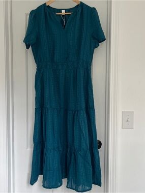 Teal Blue Maxi Summer Dress short sleeve size large new with tags never worn